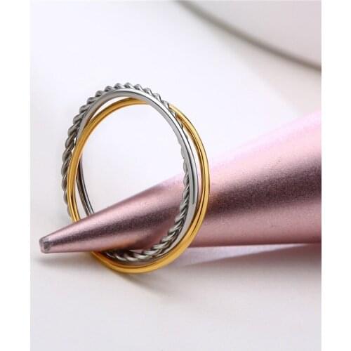 ZORCVENS 2021 New Fashion Gold and Silver Color Stainless Steel 3 Circel Punk Vintage Twist Ring for Women Wholesale