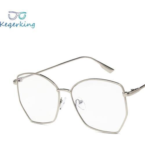 New Sexy Big Cat Eye Glasses Frames Women Brand Black Silver Gold Clear Fashion Transparent Glasses Square metal frame ZB-96