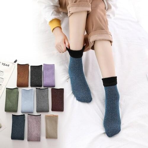 Autumn winter Thickening Snow socks Warm Velvet Solid Casual Thermal Keep Sleeping Socks Seamless Female Male Home thicken 2019
