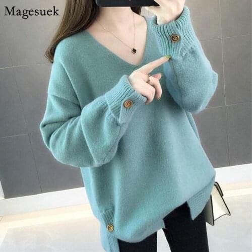 Autumn Winter Warm Vinatge Pullover Women Sweaters Cashmere Christmas Sweater Women V Neck Loose Jumper Knitted Sweater 11843