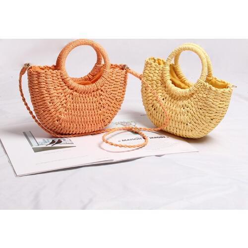 Casual Candy Color Rattan Handbags Women Wicker Woven Shoulder Crossbody Bags Lady Summer Beach Small Straw Bag Bali Purses 2021