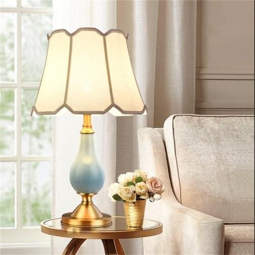 SAROK Bedside Table Lamp LED Jingde Ceramic Copper Desk Light Luxury Home Decorative Living Room Office Bed Room Study