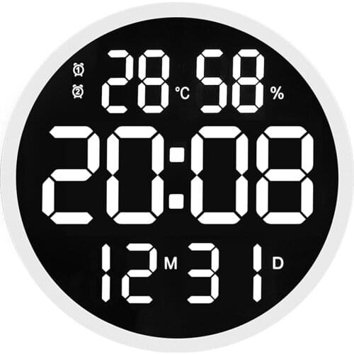 Simple Wall Clock Temperature Humidity Date Calendar Clock Home Decoration Digital Clock 12 Inch Round Silent Electronic Clock