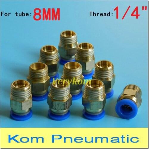 PC 08-1/4 Male Straight Connector For 8mm Tube Push In 1/4" Thread Pneumatic Air Fitting Quick Connector PC8-02