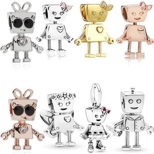 Rose Gold Silver Color Bobi Robot Beads for Jewelry Making Fit Original Pandora Charms Bracelet Women Bella Bot Bead DIY Pulsera