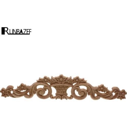 RUNBAZEF Vintage Wood Carved Decal Onlay Applique Unpainted Decorate Cabinets Table Furniture Decorative Wooden Corner Figurine