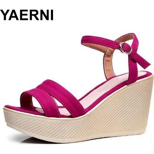 YAERNI Fashion women summer sandals wedge women platform sandals genuine leather open toe high heel women shoes woman