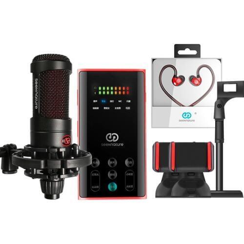 Seeknature bundle T2058 Microphone Broadcast Sound Card Auditor Headphone Microphone Desktop Stand Phone Holder