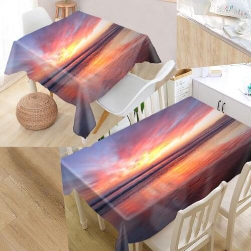 Sunset Ocean Waves Beach Custom Table Cloth Oxford Fabric Rectangular Waterproof Oilproof Table Cover Family Party Tablecloth