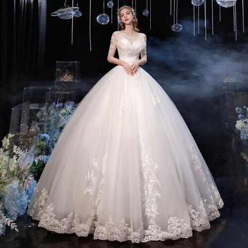 Vestido De Noiva 2020 New Noble Lace Sequins Wedding Dress Elegant O Neck Half Sleeve Wedding Gowns Backless Bride Dress