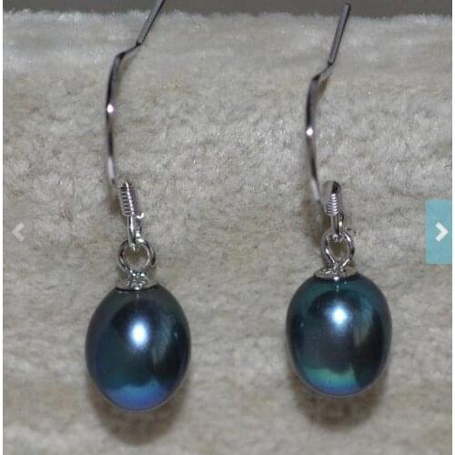 Wedding Gift Favorite Pearl Earring 7-9mm Black Freshwater Pearl Dangle Earrings S925 Silver Fine Jewelry Charming Women Gift