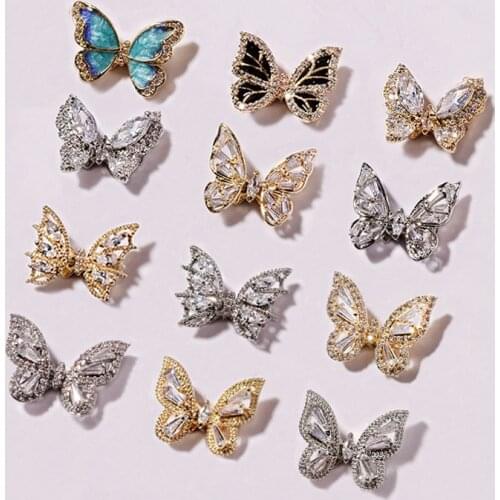 1Pcs Flying Butterfly Zircon Nail Art Decorations Alloy Butterfly Shake Wing Crystal Nail Jewelry DIY Manicure Accessories