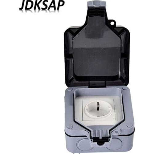 IP66 Waterproof Socket Weatherproof Outdoor Wall Power Socket 16A EU German Standard Power Socket Grounded AC 110~250VV