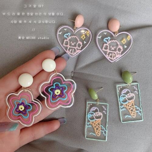 Japanese Sweet Cartoon Ice Cream Clip Earrings Female Cute Pink Love Heart Flower Clip on Earrings Wihtout Piercing for Women