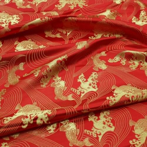 Red Fish Jacquard Brocade Fabric,3D jacquard yarn dyed fabric for clothing,bedding,chic bag DIY by meter