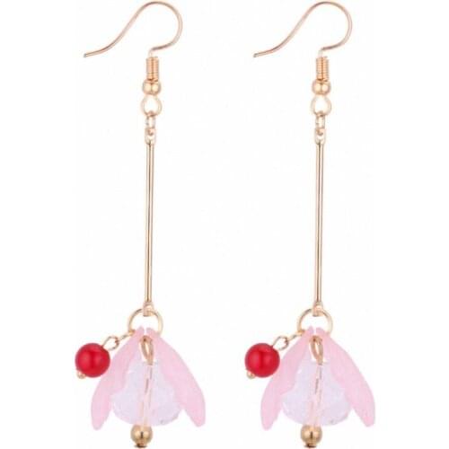 TONGKWOK Bohemia Exaggeration Dangle Earrings For Women Silk Thread Tassel Pearl Long Chandelier Earrings #131141