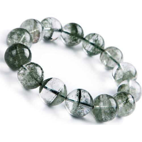 2018 New Genuine Natural Green Phantom Quartz Crystal Bracelet Clear Healing Stone Round Beads Stretch Bracelet 16mm Women Gift