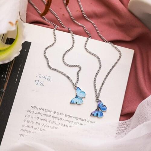 Fairy Simulation Butterfly Necklace Metal Insect Blue Butterflies Pendant Choker Necklaces for Women Statement Partty Jewelry