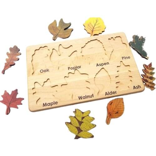1pc Wooden Puzzle Leaf Puzzle Montessori Puzzle Christmas Gift Children Wooden DIY Crafts Puzzle Stem Toys Home Decoration