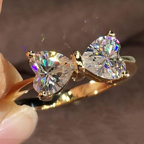 10K Au417 Gold Women Ring Moissanite Diamonds Heart Bowknot Elegant Wedding Party Engagement Anniversary Ring Present Trendy