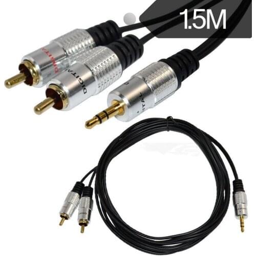 2 RCA Twin Phono Plug 24K Gold Cable 1.5M PURE 3.5mm Stereo Audio Jack