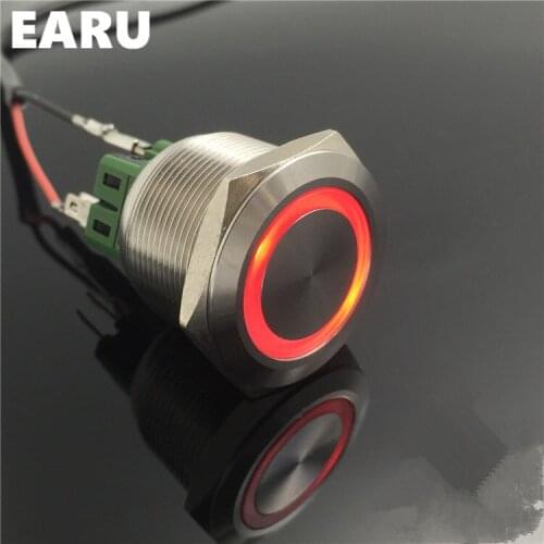 2NO 2NC 25mm Metal Stainless Steel Latching Doorebll Bell Horn LED Push Button Switch Car Auto Engine Start PC Power Starter