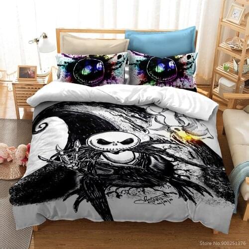 3D Cartoon Printed Nightmare Before Christmas Duvet Cover Set Queen King Size Bedding Set Soft Quilt Cover & Pillowcase Set Gift