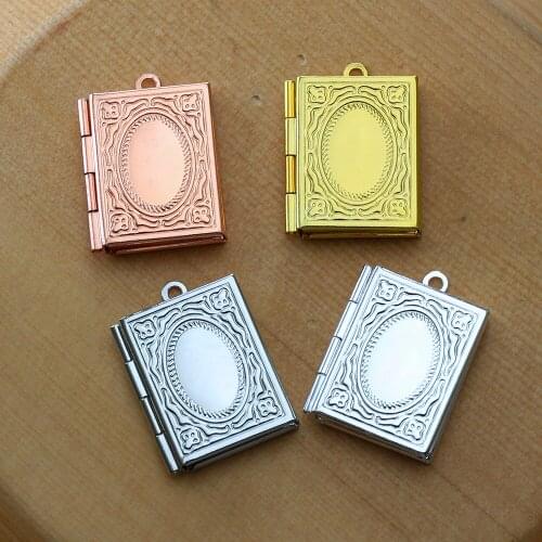 5pcs Books Photo Loclet Box Setting Antique Silver Bronze Rose Gold Color Plated Round Cameo Base Blank Tray