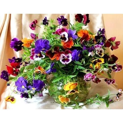 5D Diamond Painting Full Round Diamond Embroidery Flower "Pansy Corner Violet" Cross Stitch Rhinestone Mosaic Scenery Flower