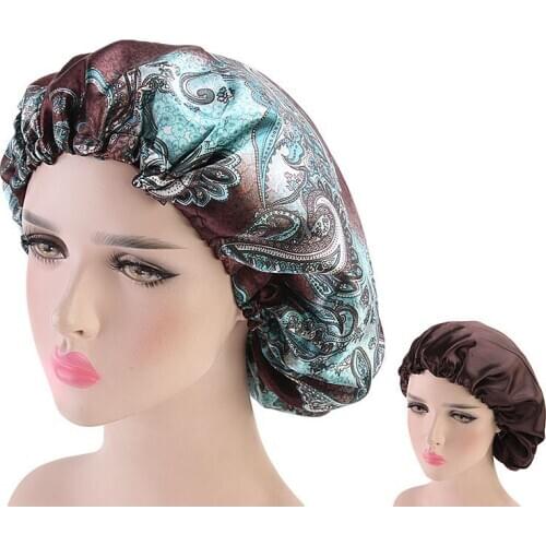 Satin Bonnet for Sleeping Shower Cap Silk Bonnet Bonnet Femme Women Night Sleep Cap Head Cover Wide Elastic Band