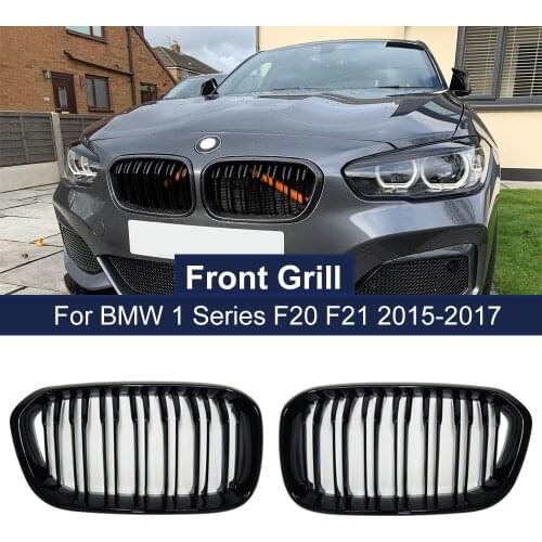 2PCS Car Front Bumper Kidney Grills For BMW F20 F21 LCI 120i 1Series 2015-2017 Double Slat line Replacement Grill Racing Grille