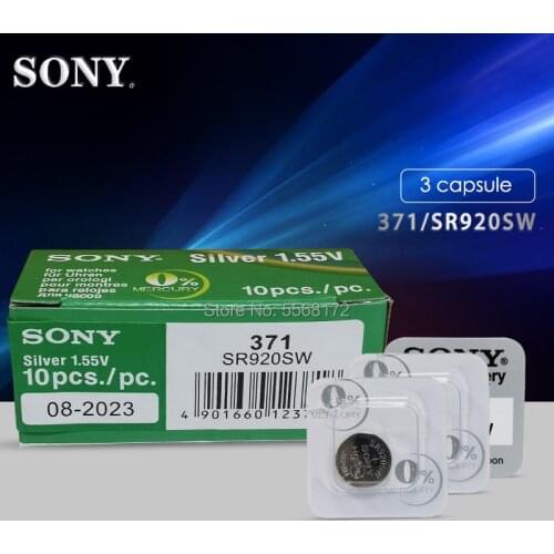 3pcs Sony 100% Original Single grain packing 371 SR920SW 920 SR920 1.55V Watch Battery 371 SR920SW SR920 Button Coin Cell