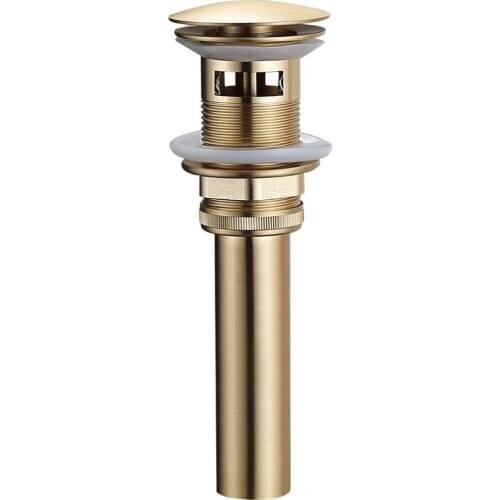 Free Ship brass push down drain pop up drain with overflow brushed Gold