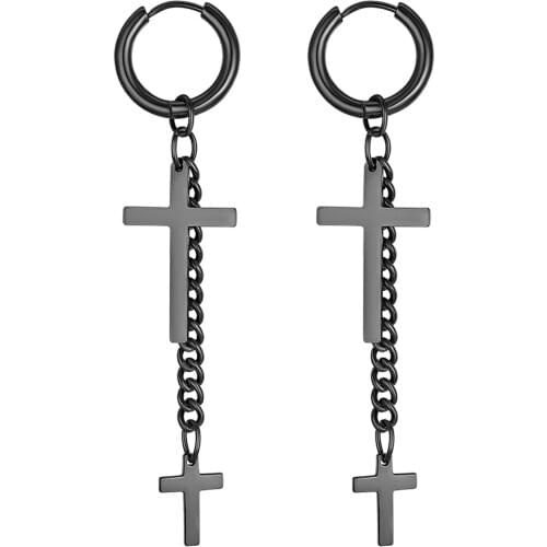 BONISKISS 2020 New Punk Hoop Earrings Stainless Steel Dangle Chain Huggie Earring Hinged Unisex Piercing Jewelry For Woman Gifts