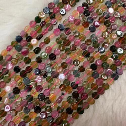 4-5mm coin shape natural tourmaline stone beads natural gemstone beads DIY loose beads for jewelry making strand 15" wholesale