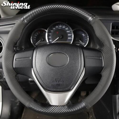 Shining wheat PU Carbon Fiber Leather Steering Wheel Cover for Toyota RAV4 2013-2018 Toyota Corolla 2014-2017 Auris 2013-2016