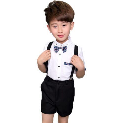 Kids sets for boys Birthday Uniform Dress Bow Tie+ T-Shirt + Overalls 3Pcs Gentleman Baby Boys Party Suit Children Costume