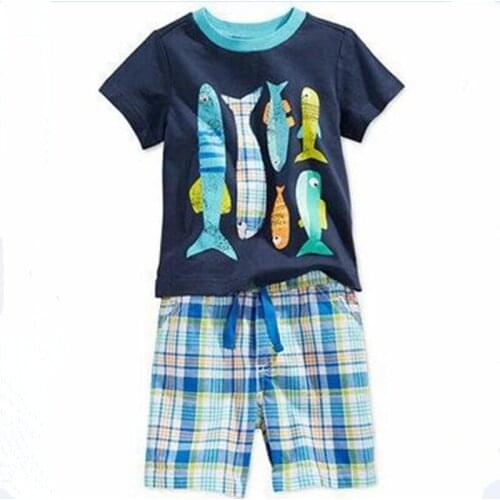 Kids Cartoon Shark Printed Pajamas Set Children Short Sleeve Pyjamas Cotton Boys Sleepwear Child Homewear Clothes Sets