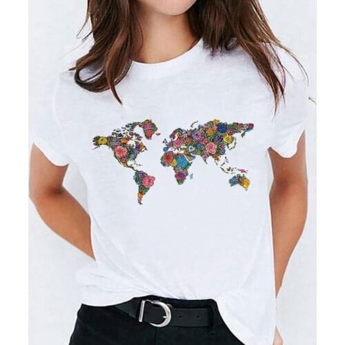 T-shirts Top for Women World Flower Floral Cute Trend Clothing Print Lady Womens Graphic T Shirt Ladies Female Tee T-Shirt