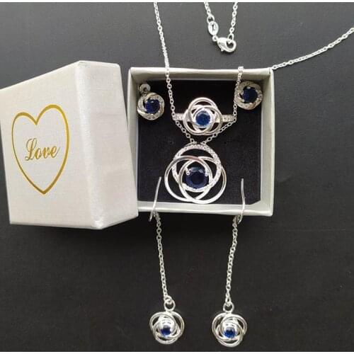 Super 1 Set With Box Fashion Earrings Pendant Necklace Rings Heart Red Gift Silver Color Women Crystal Stone Ladies Jewelry Set