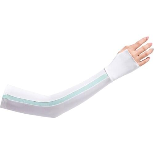 Summer Female Long Ice Silk Touch Screen Driving Glove Sleeve Women UV Sunscreen Sport Cycling Fingerless Stripe Sun Mitten I68