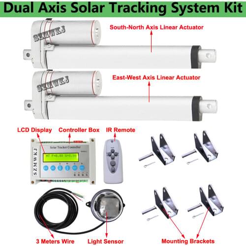 1500N Linear Actuators 8" 12V Motor W/ LCD Controller W/ Light Sensor W/ Brackets for Dual Axis PV Solar Panel Tracking Tracker