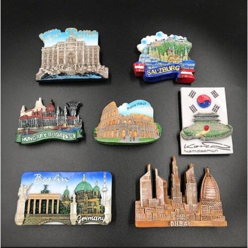 Germany Dubai Italy Korea refrigerator magnet three-dimensional resin magnetic stickers Berlin Trevi Fountain Europe travel gift