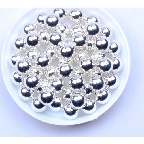 Metallic Silver Color Resin Pearls 4mm 5mm 6mm 7mm 8mm 10mm No Hole Simulated Cabochon Round Beads DIY Fashion Jewelry