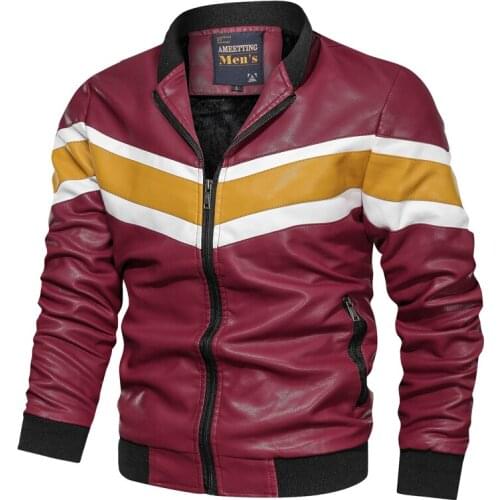 Autumn Winter Mens Motorcycle Leather Jacket Patchwork Casual PU Biker Jackets Men Fashion Zipper Slim Fit Bomber Jacket Coat