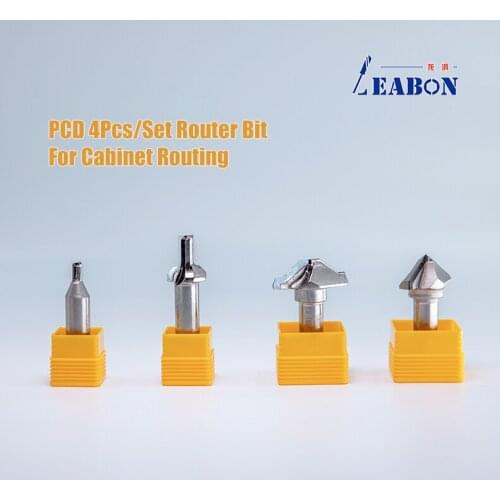 PCD 4Pcs Set Router Bit 1/2 Shank Woodworking Diamond Milling Cutter For Wardrobe Kitchen Cabinet Cabinet With MDF and Wood