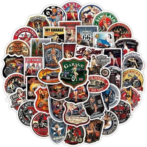 10/30/50PCS Retro Motorcycle Sexy Beauty Graffiti Stickers Motorcycle Water Cup Trolley Case Stickers Wholesale