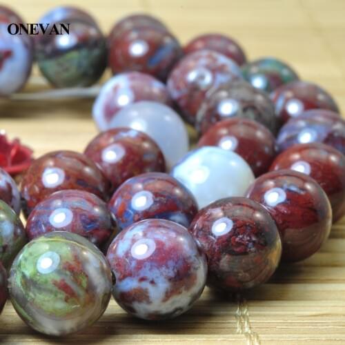 ONEVAN Natural Red Heliotrope Bloodstone Round 6mm 8mm Smooth Bracelet Necklace Jewelry Making Diy Accessories Gift Design