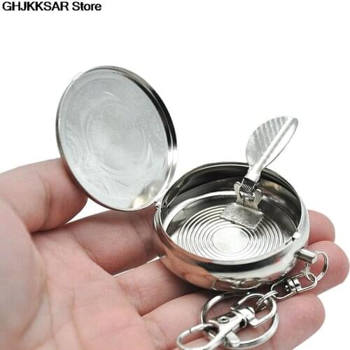 Stainless Steel Portable Pocket Ashtray/Vehicle Cigarette Ashtray Mini Ashtray with Key Chain and Cigarette 50*17mm