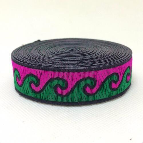 NEW ribbon 3/4"20mm 8yard/set Double color wave lace Woven Jacquard ribbon hair bow DIY handmade Fluorescent color green/fuschia